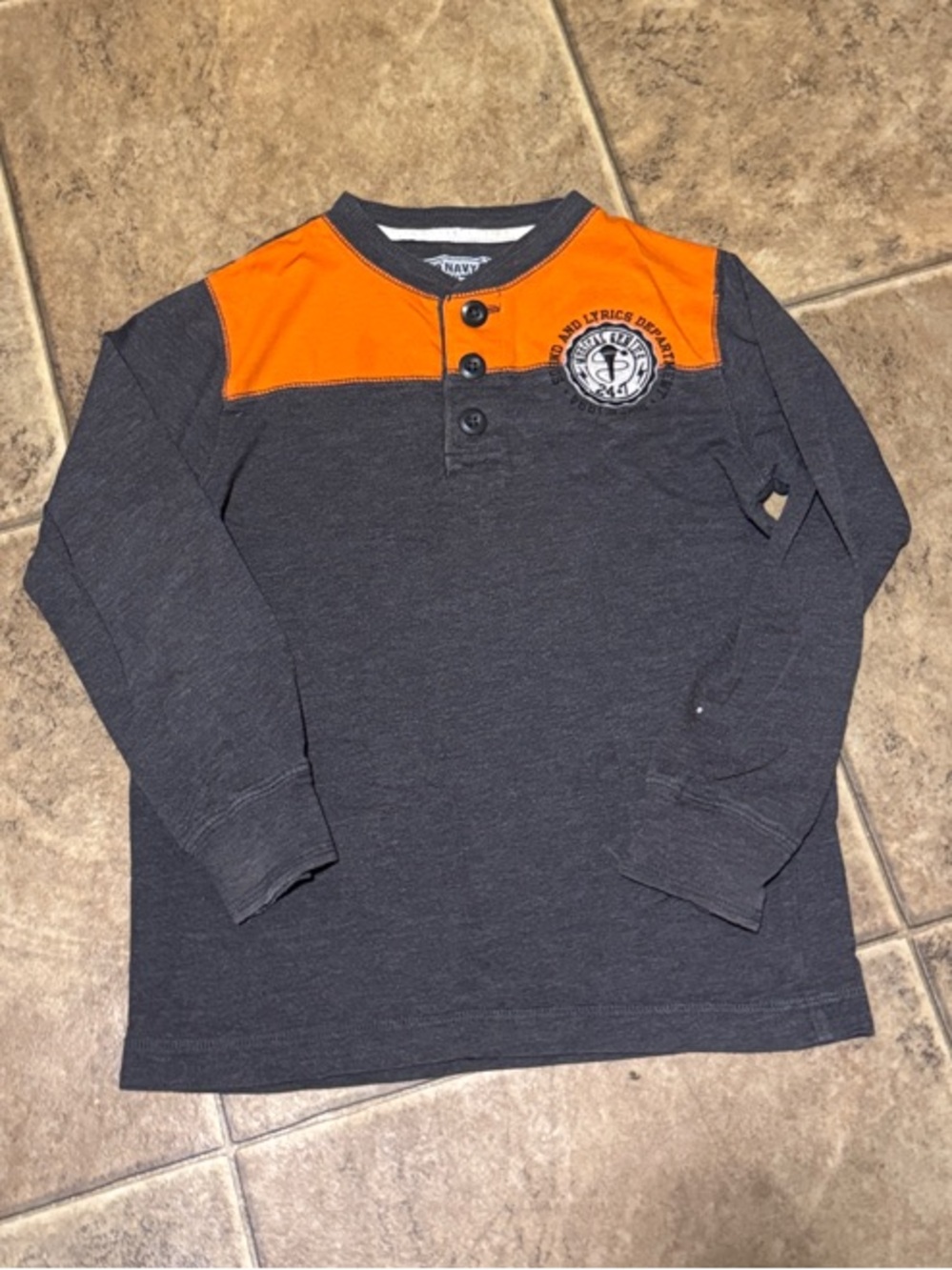Old Navy Charcoal and Orange Long-Sleeve Henley Tee